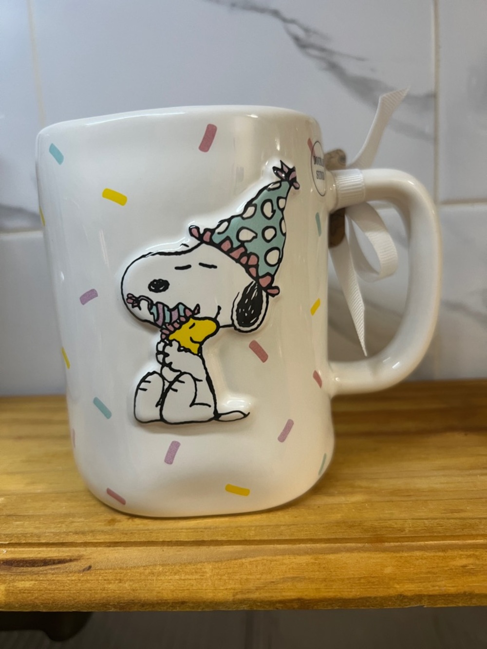 Rae Dunn White "Happy Birthday" Confetti Ceramic Mug